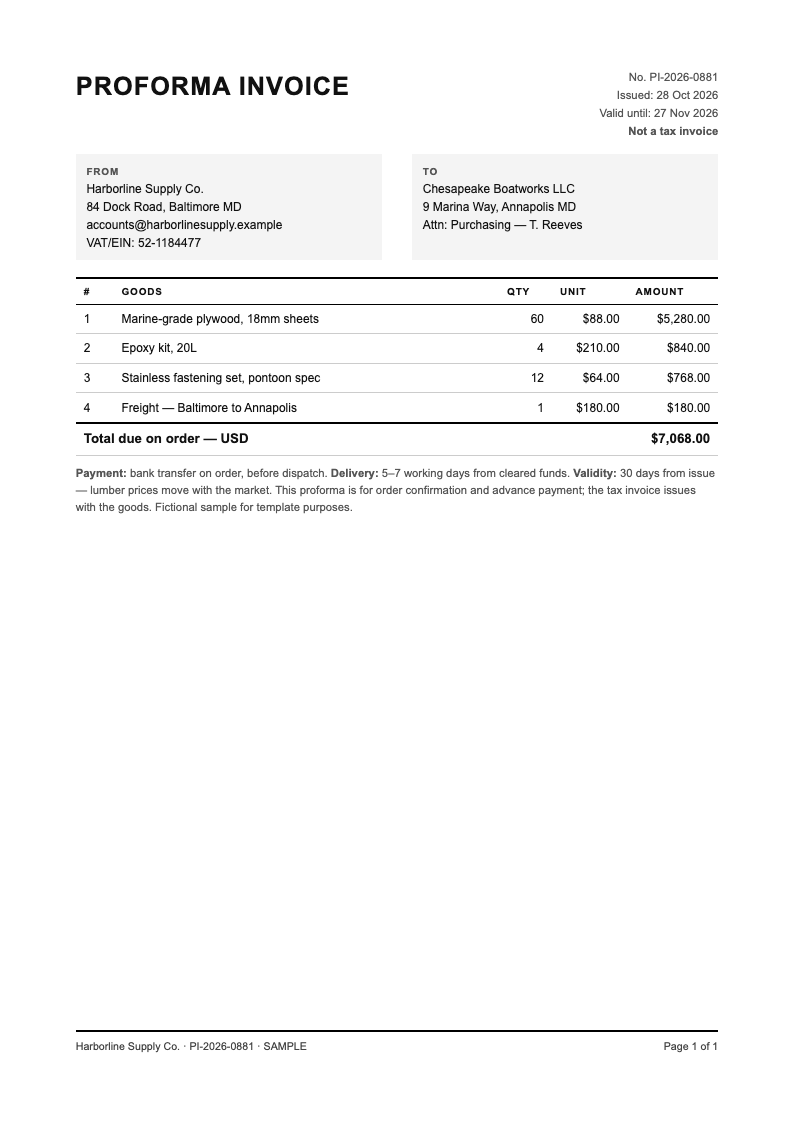 Minimalist invoice proforma invoice